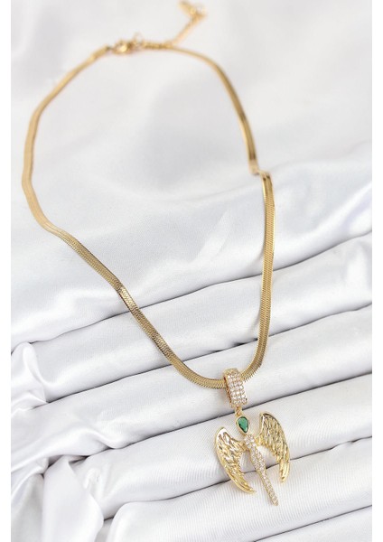 316L Çelik Zirkon Taşlı Melek Model Gold Renk Kadın Kolye - PRT3500EB08766 fiyatları