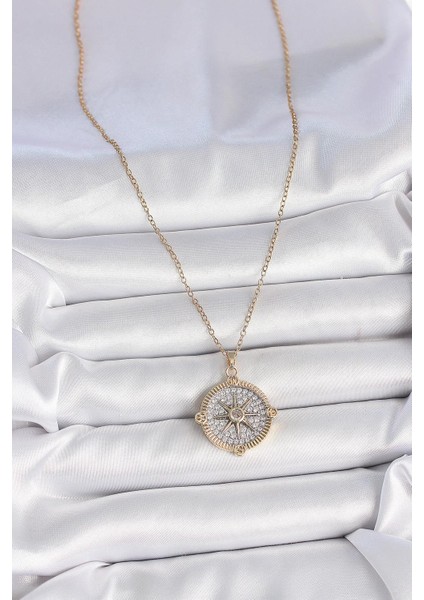 316L Çelik Gold Renk Zirkon Taşlı Pusula Model Kadın Kolye - PRT3500EB05655 fiyatları