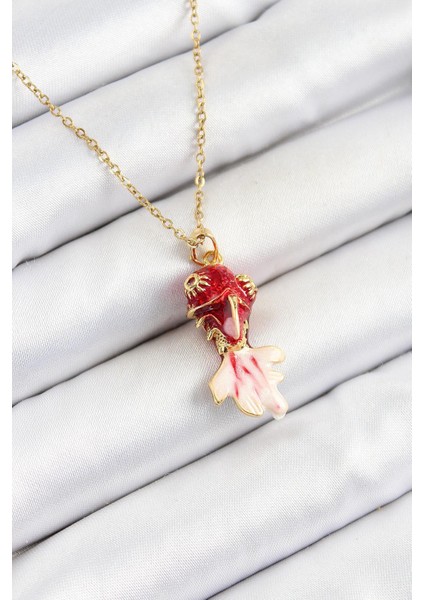 316L Çelik Zincir Kırmızı Balık Model Gold Renk Kadın Kolye - PRT3500EB06974