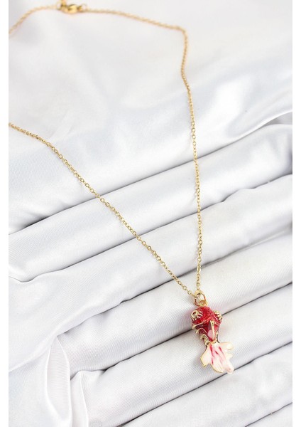 316L Çelik Zincir Kırmızı Balık Model Gold Renk Kadın Kolye - PRT3500EB06974 fiyatları