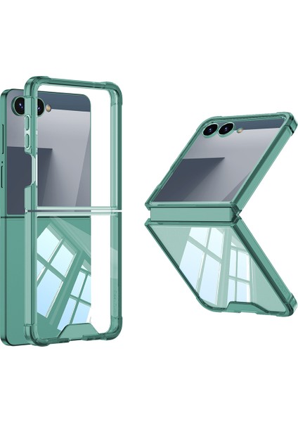 Samsung Galaxy Z Flip 7 Kılıf Full Camlı Kıpta Kapak - Yeşil
