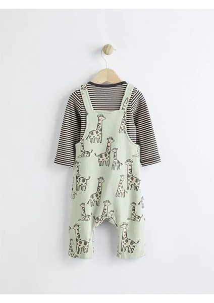 Pamuklu Yeşil Zürafa Desenli Salopet Body Zıbın Set fiyatları