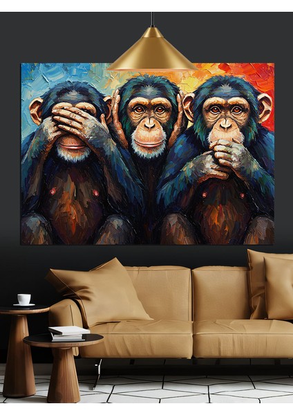 Üç Maymun Dekoratif Kanvas - Mdf Ahşap Tablo
