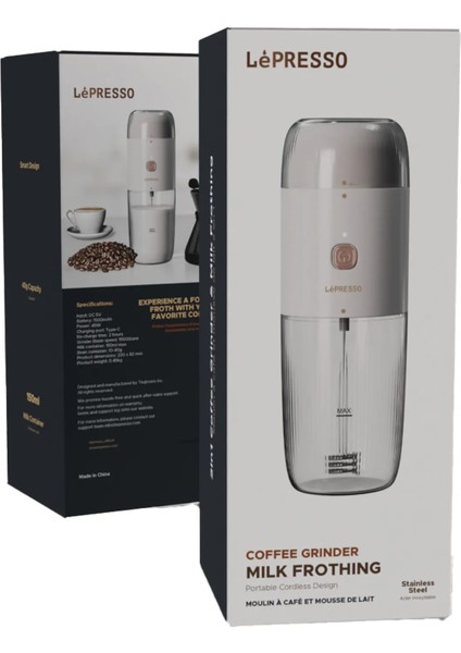 2'si 1 Arada Kablosuz Kahve Öğütücü ve Süt Köpürtücü, Şarjlı Taşınabilir Tasarım