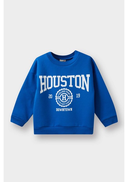 Erkek Bebek Bisiklet Yaka Baskılı İçi Yumuşak Tüylü Sweatshirt E9238A525AU