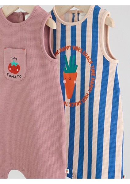 %100 Pamuklu Multi Bright Waffle Baskılı 2'li Romper Set modelleri