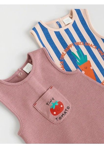 %100 Pamuklu Multi Bright Waffle Baskılı 2'li Romper Set fırsatları