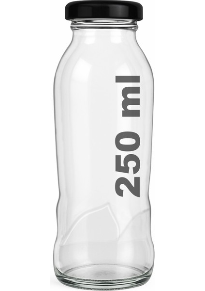 250 ml Dalga Desenli Şeffaf Meyve Suyu, Limonata Şişesi Metal Siyah Kapaklı 250 cc Boş Cam Şişe 50 Adet indirimleri