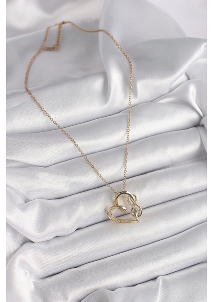 316L Çelik Gold Renk Zincir Zirkon Taş Detaylı Kalp Model Sonsuzluk Detay Kadın Kolye - PRT3500EB03179 fiyatları