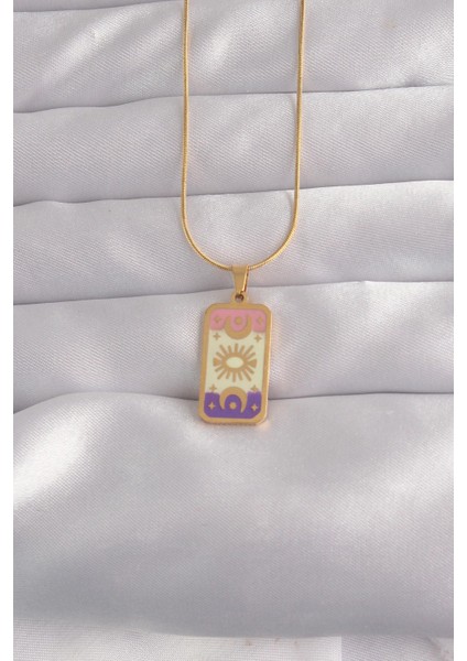 316L Çelik Gold Renk Karışık Mineli Ay Figür Tarot Kolye - PRT3500EB02140