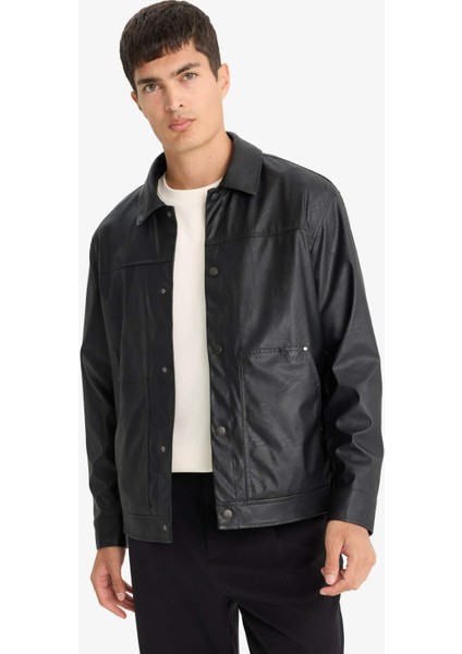 Su İtici Regular Fit Çıtçıtlı Suni Deri İç Cepli Ceket Mont F9779AX25WN modelleri