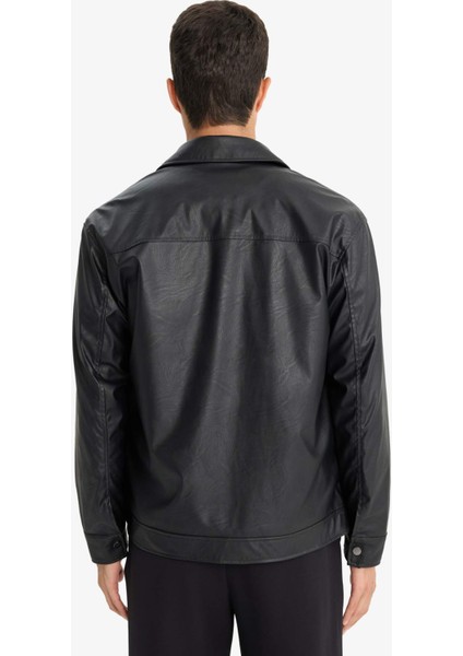 Su İtici Regular Fit Çıtçıtlı Suni Deri İç Cepli Ceket Mont F9779AX25WN