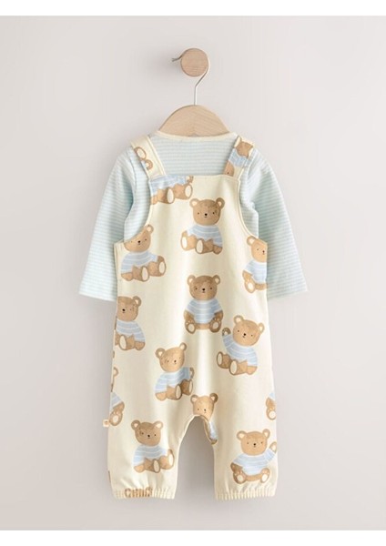 %100 Pamuklu Mavi Ayıcık Desenli Uzun Kollu Salopet Body Zıbın Set fiyatları