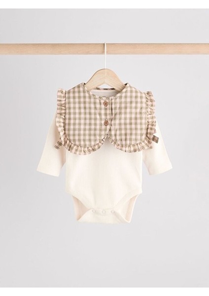 Pamuklu Yeşil Gingham Uzun Kollu Yelekli Alt Üst 3'lü Takım modelleri