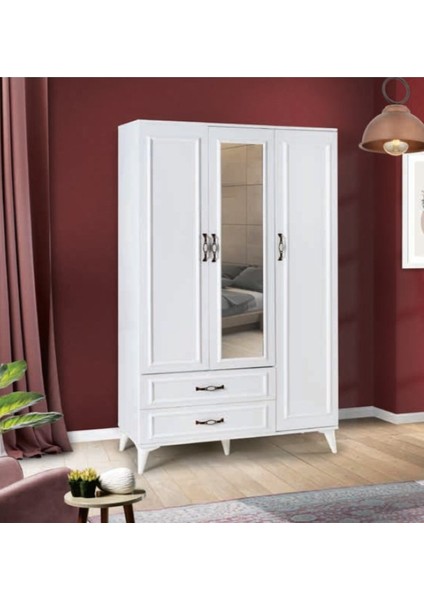 Bera Beyaz 3 Kapılı Elmas Dolap