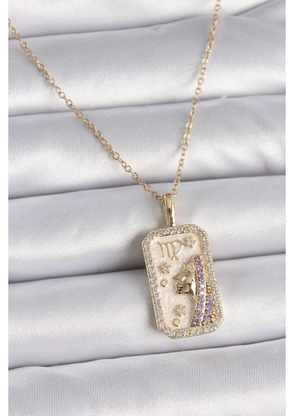 316L Çelik Gold Renk Zincir Başak Burcu Zirkon Taşlı Kadın Kolye - PRT3500EB02731