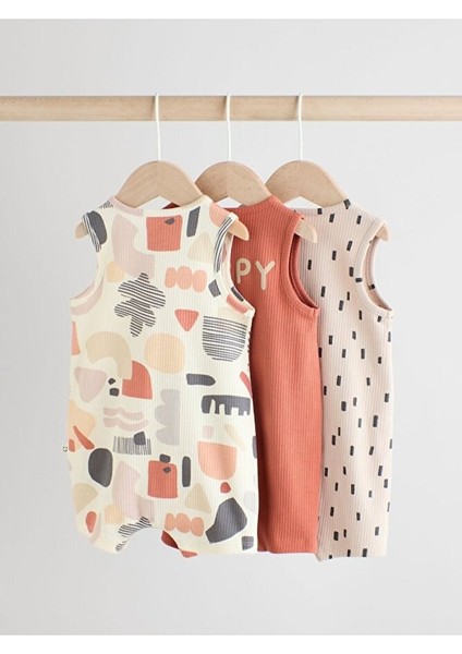 %100 Pamuklu Krem Kiremit Baskılı 3'lü Romper Set fiyatları