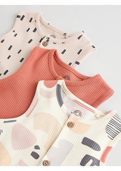 %100 Pamuklu Krem Kiremit Baskılı 3'lü Romper Set fırsatları