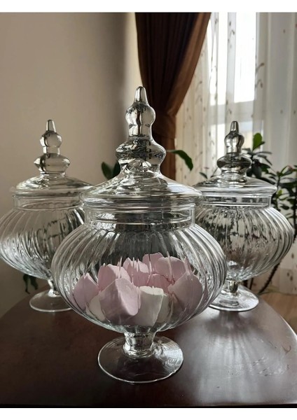 3 Adet Büyük Ayaklı Cam Kapaklı Kurabiyelik ve Şekerlik, 31 Cm, Beyaz fiyatları