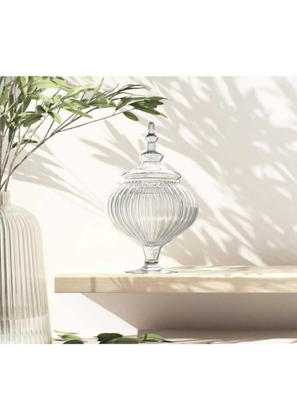 3 Adet Büyük Ayaklı Cam Kapaklı Kurabiyelik ve Şekerlik, 31 Cm, Beyaz modelleri