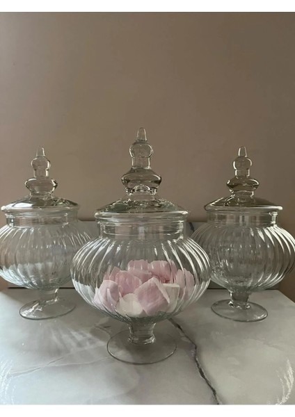 3 Adet Büyük Ayaklı Cam Kapaklı Kurabiyelik ve Şekerlik, 31 Cm, Beyaz fırsatları