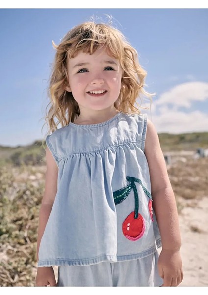 Pamuklu Denim Kiraz Aplikeli Kısa Kollu Alt Üst Takım fiyatları