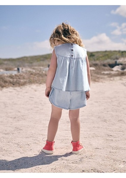 Pamuklu Denim Kiraz Aplikeli Kısa Kollu Alt Üst Takım modelleri