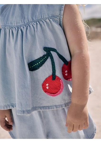 Pamuklu Denim Kiraz Aplikeli Kısa Kollu Alt Üst Takım fırsatları