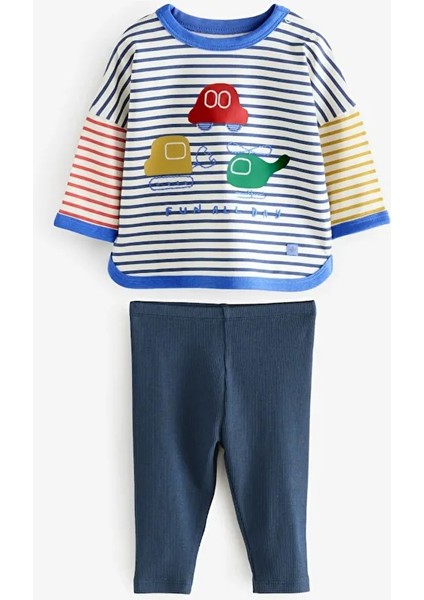 Pamuklu Lacivert Taşıtlar Desenli Uzun Kollu Alt Üst Takım