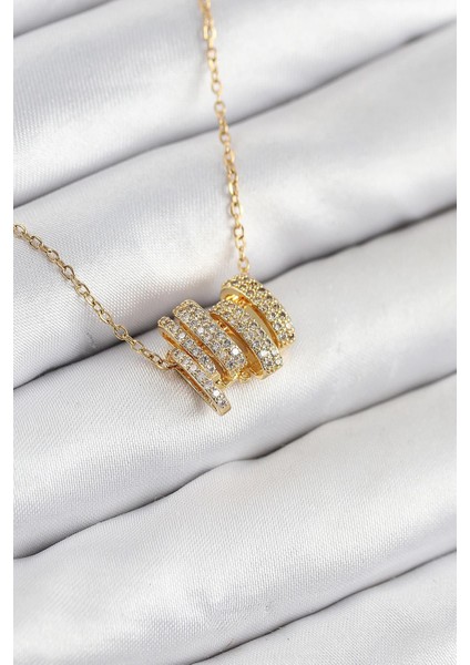 316L Çelik Zirkon Taşlı Sarmal Model Gold Renk Kadın Kolye - PRT3500EB08694