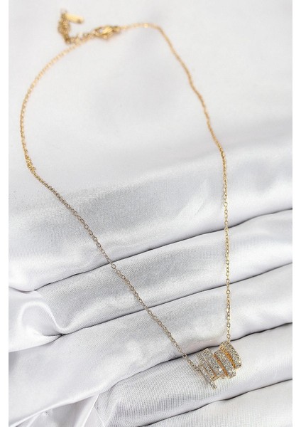 316L Çelik Zirkon Taşlı Sarmal Model Gold Renk Kadın Kolye - PRT3500EB08694 fiyatları