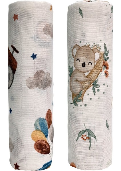 Müslin Örtü Ikili 90X90 Minicik Uçan Arabalar - Minicik Koala Sevgisi