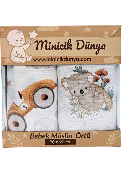 Müslin Örtü Ikili 90X90 Minicik Uçan Arabalar - Minicik Koala Sevgisi