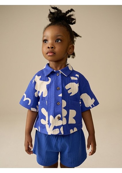 %100 Pamuklu Mavi Aniaml Desenli Kısa Kollu Müslin Alt Üst Takım fırsatları