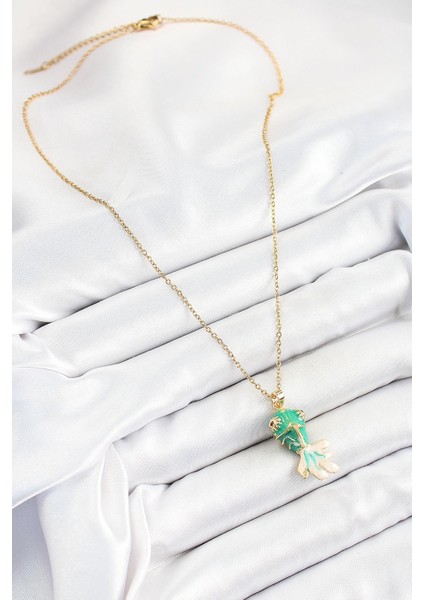 316L Çelik Zincir Yeşil Balık Model Gold Renk Kadın Kolye - PRT3500EB06972 fiyatları