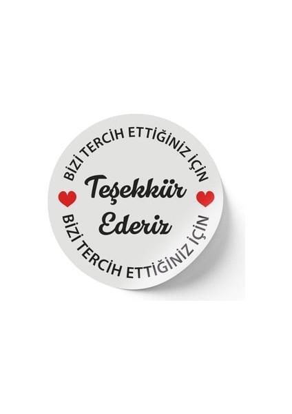 (Teşekkür Ederiz) Baskılı Kuşe Etiket Sticker - 3,5x3,5 cm - 108 Adet