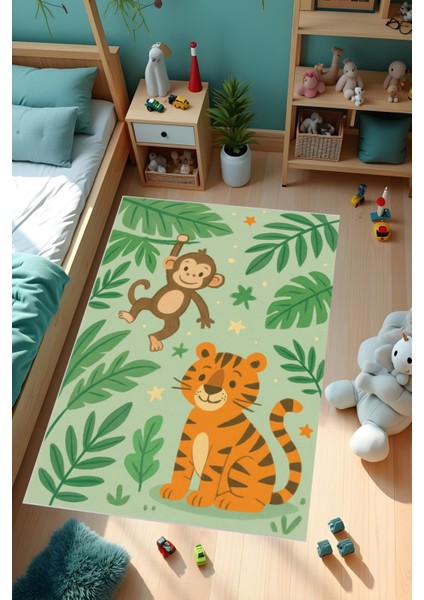Dijital Baskı Çocuk Odası Halısı Makinede Yıkanabilir Anti Bakteriyel Leke Tutmaz Kaymaz Taban.