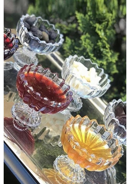 6'lı Kristal Cam Ayaklı Şekerlik ve Lokumluk, 7X9CM, Şık ve Zarif Tasarım