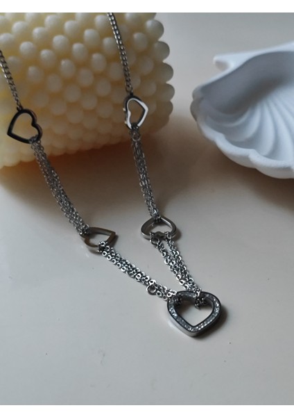 Kalpli Kolye Gümüş Renk Paslanmaz Çelik