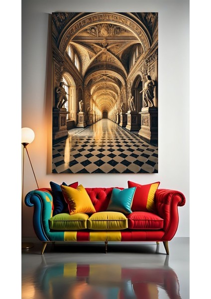 Masonik Desenli Karidor Ev Duvar Salon Güzellik Salonu Ofis Dükkan Dekarasyon Kanvas Tablo