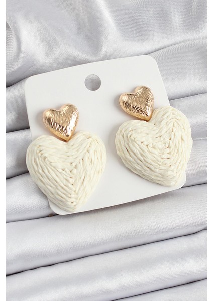 Krem Kalp Figürlü Hasır Örgü Model Gold Renk Kadın Küpe - PRT3500EB06536