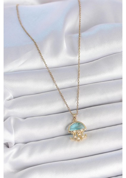 316L Çelik Gold Renk Mavi Taşlı Deniz Anası Model Inci Detay Kadın Kolye - PRT3500EB05448 fiyatları