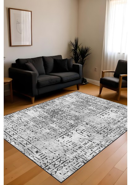Dijital Baskı Kaymaz Taban Iskandinav Etnik Desen Gri Renk Salon Halısı Yolluk