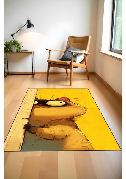 Makinede Yıkanabilir Kedi Desenli Kaymaz Taban Leke Tutmaz Çocuk Halısı Salon Halısı ve Yolluk