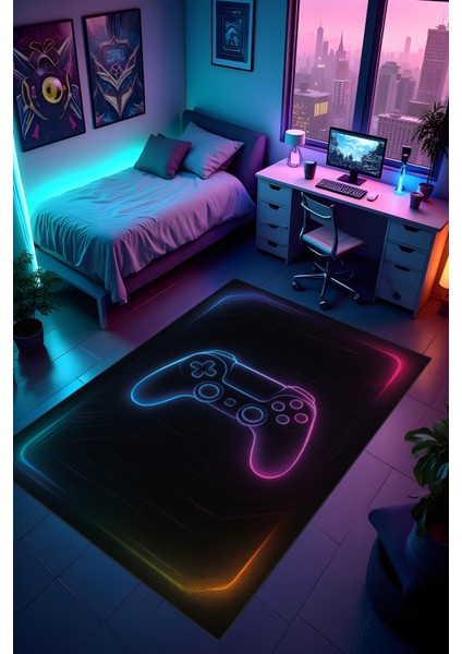 Dijital Baskı Oyun Odası Gamer Halısı Makinede Yıkanabilir Anti Bakteriyel Leke Tutmaz Kaymaz Taban