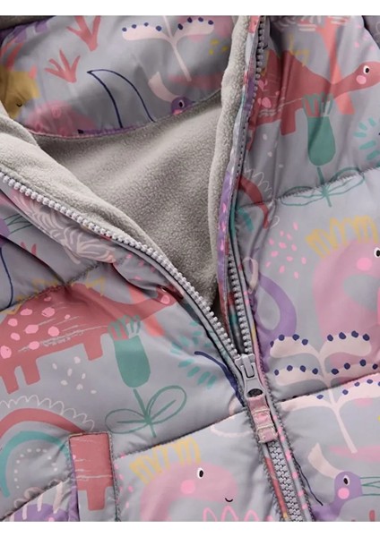 Lila Dinozor Desenli Tam Polar Astarlı Kapüşonlu Suya Dayanıklı Astronot Tulum fırsatları