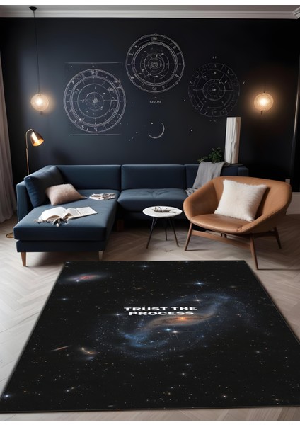 Dijital Baskı Uzay Temalı Kaymaz Taban Leke Tutmaz Makinada Yıkanabilir Salon Halısı Genç Halısı modelleri