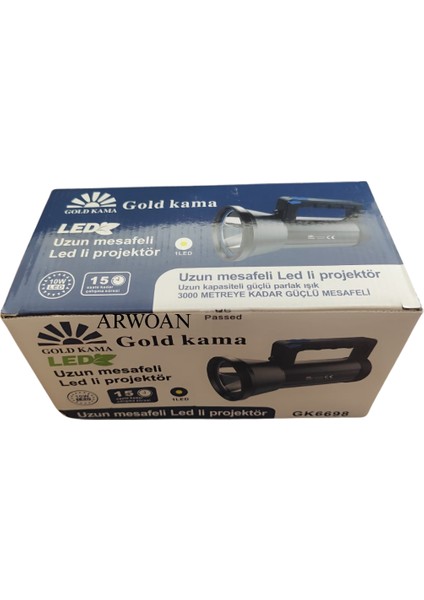 GK6698 Uzun Menzilli LED Projektör Fener 3000 Metre Aydınlatma Mesafesi Şarjlı El Feneri Kamp & Arama Kurtarma