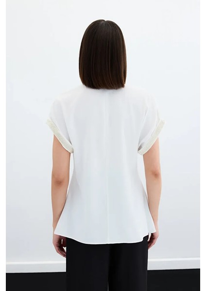 1366-1001 Ekru Kadın Degaje Bluz indirimleri