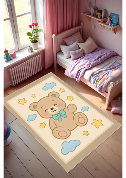 Dijital Baskı Çocuk Odası Halısı Makinede Yıkanabilir Anti Bakteriyel Leke Tutmaz Kaymaz Taban.